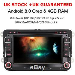 7android 8 Dab + Gps Sat Navi Car Stereo Usb Bluetooth 2 Din For Vw Touran T5 Golf